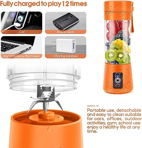 Portable Blender, MIAOKE Personal Mini Juice Blender, USB Rchargeable Juicer Cup with Six Blades in 3D, Smoothie Blender Home/Office/Outdoors- Orange