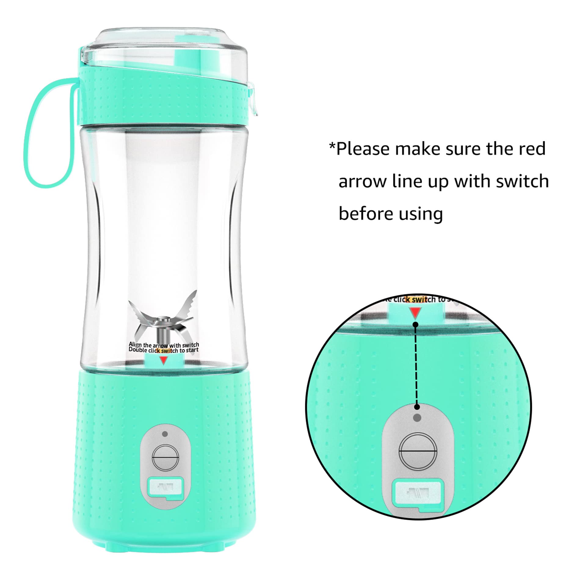 VOTSUPKITDINOK Portable Blender for Smoothies, USB Rechargeable, 6pcs 3D Blades, 13.5Oz, Cleansing Brush for Travel, Office and Sports, Mint Blue