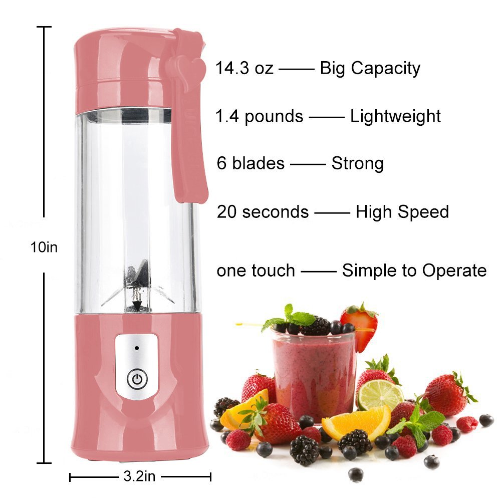 Portable Blender, Toycol Personal Size Blender for Shakes and Smoothies with 6 Ultra Sharp Blades,13.5Oz Mini Blender USB Rechargeable for Travel/Picnic/Office/Gym/Father's Day gift