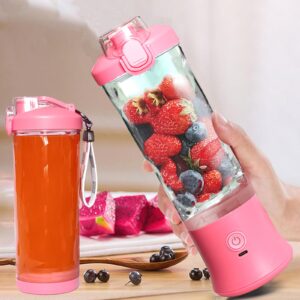 portable smoothies blender, usb travel juice cup, juice and shakes blender, baby food mixing machince with 6 blades 4000mah rechargeable battery,for home, travel, office 16.9 oz (light pink)