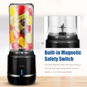 Kqiang Portable Blender, USB Rechargeable, 400ml Capacity, 360 High-Speed Cutting and Mixing, Six Blade Design, Black