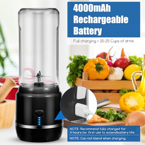 Kqiang Portable Blender, USB Rechargeable, 400ml Capacity, 360 High-Speed Cutting and Mixing, Six Blade Design, Black