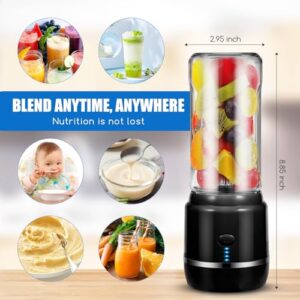 Kqiang Portable Blender, USB Rechargeable, 400ml Capacity, 360 High-Speed Cutting and Mixing, Six Blade Design, Black