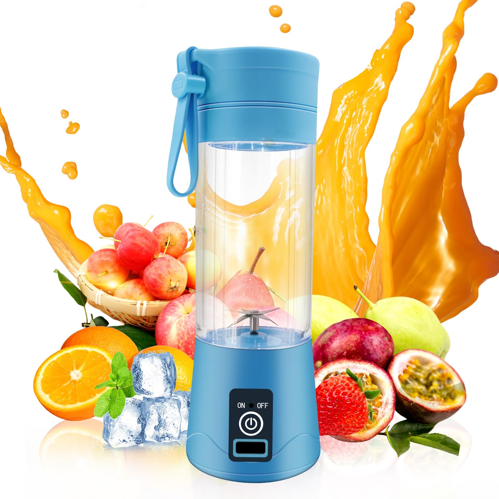 GUCABE Portable Blender, Personal Blender for Milkshakes and Smoothies, Mini Juice Blender with USB Charging, Smoothie Blender 380ML (blue)