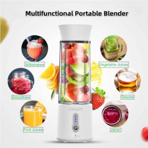 Portable Blender, Personal Blender for Shakes & Smoothies,Mini blender 17.6Oz,Juicer Cup with 6 Blades and 4000mAh USB Rechargeable,Kitchen,Home,Travel, BPA-Free(white)