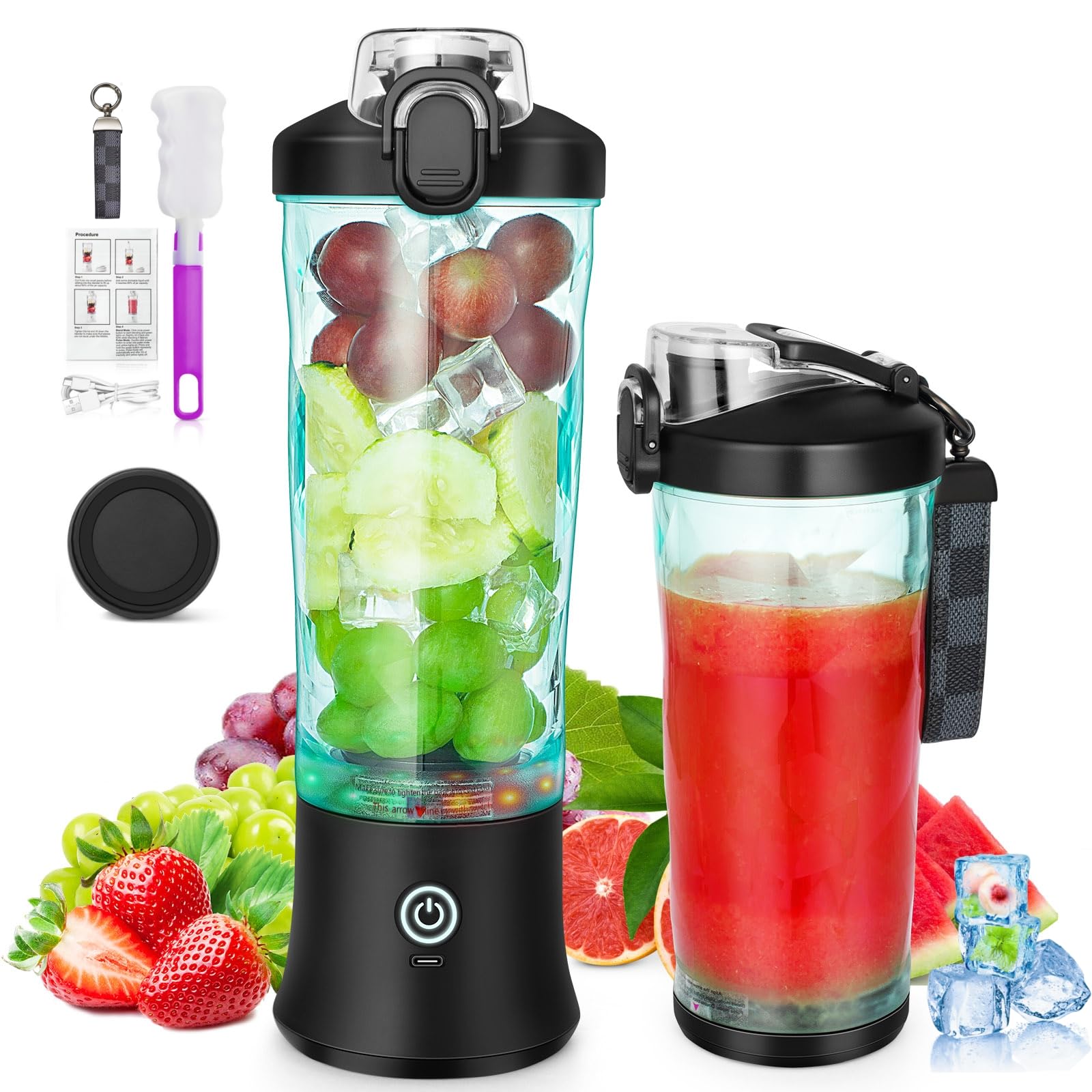 Binineew Portable Blender - 20oz Powerful Personal Blender Shakes and Smoothies USB Rechargeable - Efficient Safe On The Go Fruit Juicer Cup Kitchen Baby Food Office Gym Sport Travel (Black)