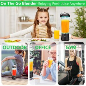 Binineew Portable Blender - 20oz Powerful Personal Blender Shakes and Smoothies USB Rechargeable - Efficient Safe On The Go Fruit Juicer Cup Kitchen Baby Food Office Gym Sport Travel (Black)