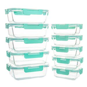 yaryoung 10 pack glass storage containers for food, airtight meal prep containers with lids leak-proof, glass lunch boxes microwave, freezer & dishwasher safe (34oz & 12oz)