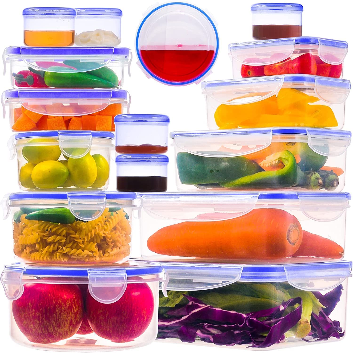 RockBerry 32 Pcs Large Plastic Food storage containers-85 oz to Sauces Box Stackable Kitchen storage bowls sets-BPA Free Leak proof with lids airtight-Microwave freezer safe lunch boxes