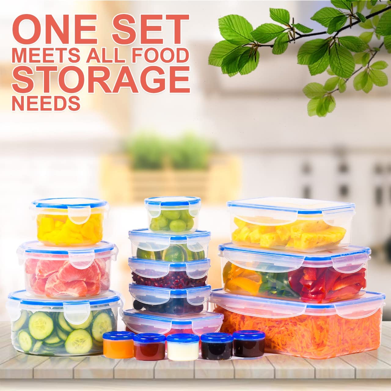 RockBerry 32 Pcs Large Plastic Food storage containers-85 oz to Sauces Box Stackable Kitchen storage bowls sets-BPA Free Leak proof with lids airtight-Microwave freezer safe lunch boxes