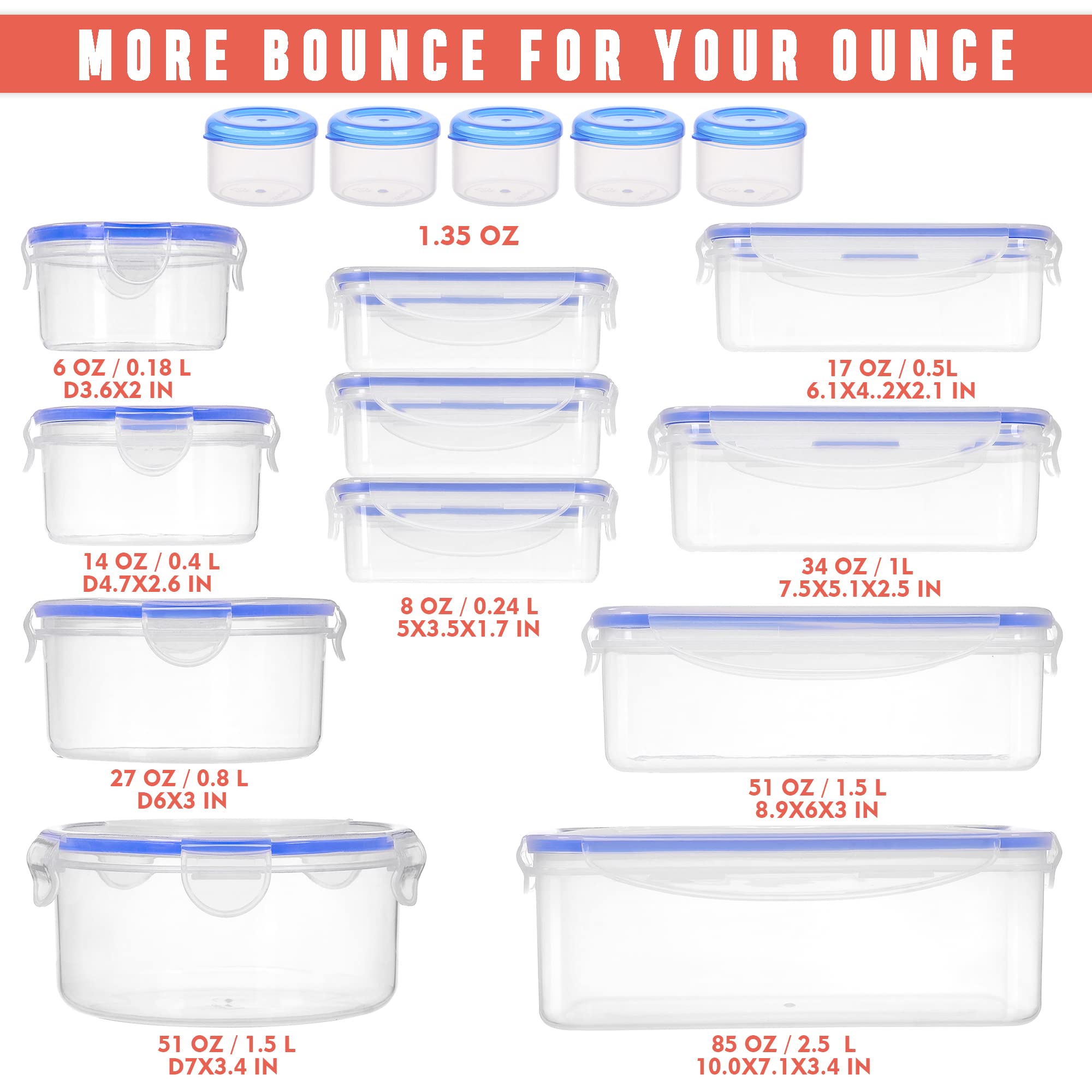 RockBerry 32 Pcs Large Plastic Food storage containers-85 oz to Sauces Box Stackable Kitchen storage bowls sets-BPA Free Leak proof with lids airtight-Microwave freezer safe lunch boxes