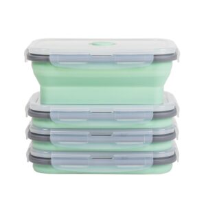 Annaklin Collapsible Food Storage Containers with Lids & Vent, 27 oz, Kitchen Stacking Silicone Collapsible Meal Prep Container Set for Leftover, Microwave Freezer Dishwasher Safe, Mint Green, 4 Pack