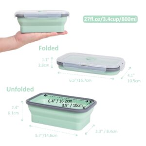 Annaklin Collapsible Food Storage Containers with Lids & Vent, 27 oz, Kitchen Stacking Silicone Collapsible Meal Prep Container Set for Leftover, Microwave Freezer Dishwasher Safe, Mint Green, 4 Pack