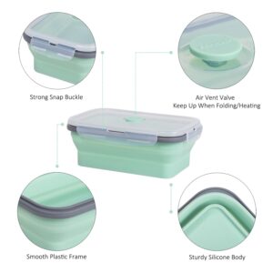 Annaklin Collapsible Food Storage Containers with Lids & Vent, 27 oz, Kitchen Stacking Silicone Collapsible Meal Prep Container Set for Leftover, Microwave Freezer Dishwasher Safe, Mint Green, 4 Pack