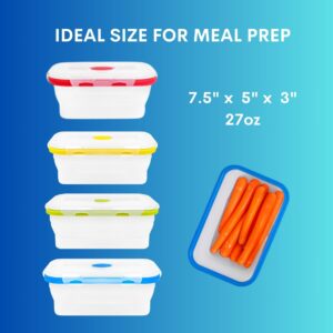 ECOBERI Collapsible Food Storage Containers with Airtight Lids, BPA-Free Silicone, Microwave and Dishwasher Safe, Space Saving, Stackable, Portable, Set of 4