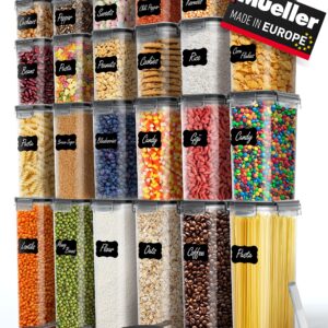 Mueller Airtight Food Storage Container Set with Lids – 24-Piece, Kitchen & Pantry Organization and Storage, Dishwasher, Freezer and Microwave Safe – 24 Labels, 4 Measuring Cups and Marker, Dark Grey