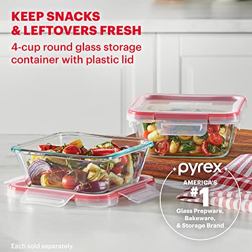 Pyrex Freshlock Glass Food Storage Container, Airtight & Leakproof Locking Lids, Freezer Dishwasher Microwave Safe, 4 Cup (Square)