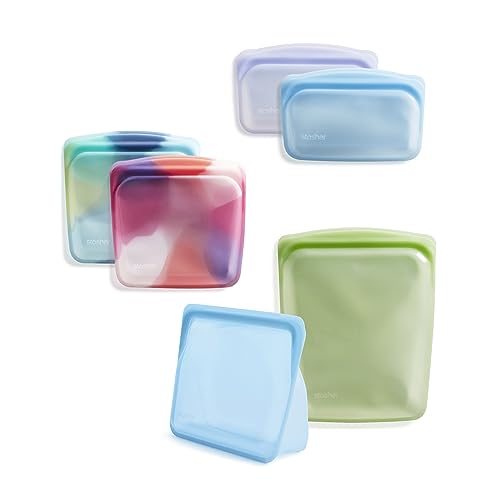 Stasher Premium Silicone Reusable Food Storage Bags, 6-Pack, Tie Dye Multi, Multi-Use Food Storage Bags, Lunch Bag, Travel Containers, BPA Free, Leak-free, Dishwasher-Safe, Eco-friendly