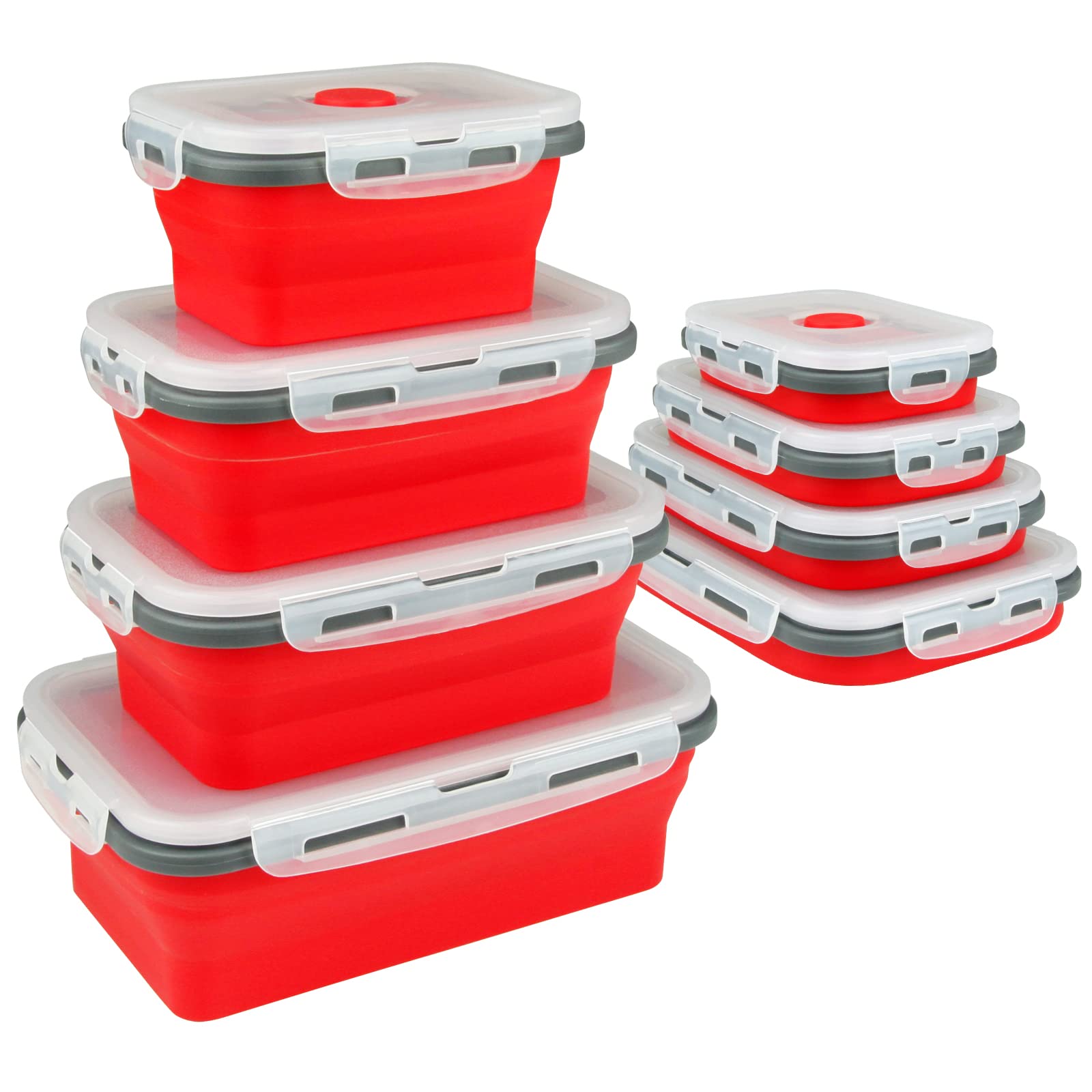 Guyuyii Collapsible Food Storage Containers - 4PC Collapsible Bowls With Airtight Lid, Vent - Perfect For RV Organization And Storage, Meal Prep, Lunch And More - Microwave, Dishwasher, Freezer Safe