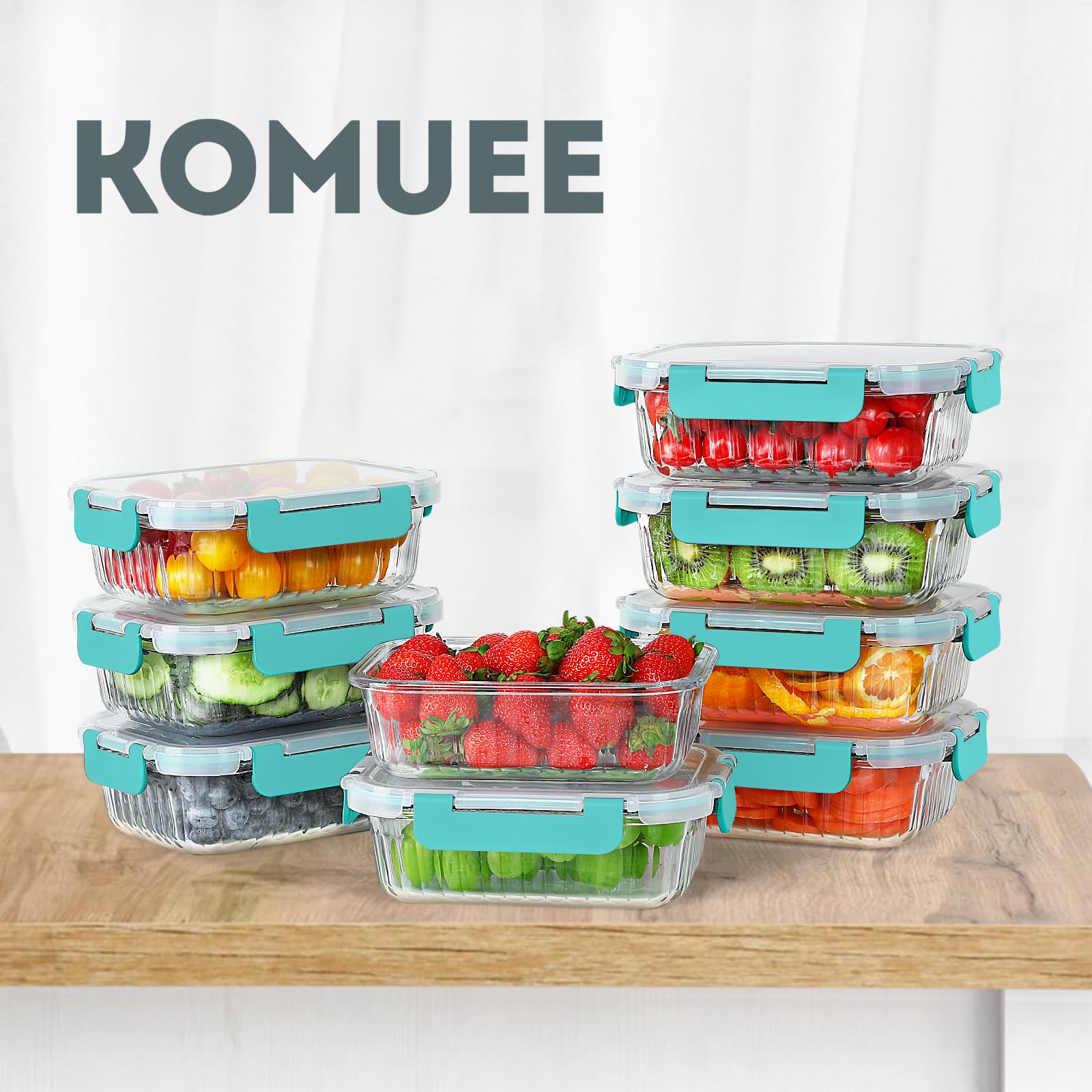 KOMUEE 10 Packs 22 oz Glass Meal Prep Containers, Glass Food Storage Containers with Lids, Airtight Glass Lunch Containers, Microwave, Oven, Freezer and Dishwasher Friendly, Green