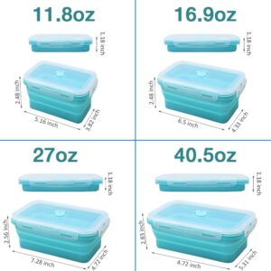 Alimat PluS 4 Assorted Size Set Silicone Food Storage Containers with Lids, 40.5oz, 27oz, 16.9oz and 11.8oz Collapsible Meal Prep Lunch Containers, Microwave, Freezer and Dishwasher Safe