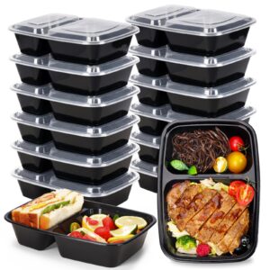 moretoes 15 pack 32oz meal prep containers reusable 2 compartment food storage containers with lids plastic stackable to go boxes microwave, freezer, dishwasher safe