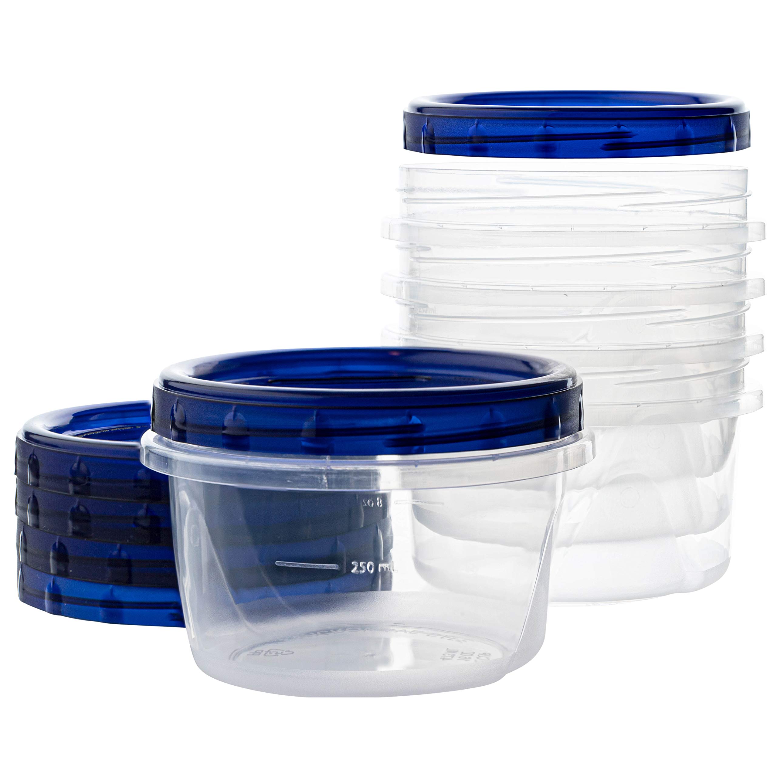 PLASTICPRO [16 oz 5 Pack] Deli Containers Clear bottom With blue Top Twist on Lids Reusable, Stackable, Food Storage Freezer Container