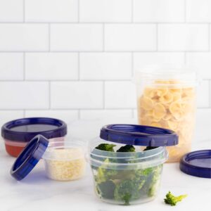 PLASTICPRO [16 oz 5 Pack] Deli Containers Clear bottom With blue Top Twist on Lids Reusable, Stackable, Food Storage Freezer Container