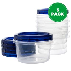 PLASTICPRO [16 oz 5 Pack] Deli Containers Clear bottom With blue Top Twist on Lids Reusable, Stackable, Food Storage Freezer Container