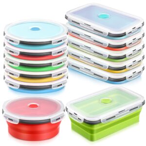 dandat 10 pcs 27 oz large silicone collapsible food storage containers with airtight lids stacking meal lunch containers for kitchen, travel, microwave freezer dishwasher safe(stylish color, 27 oz)