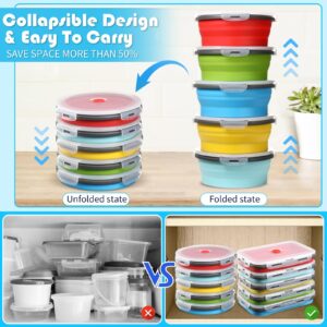 Dandat 10 Pcs 27 oz Large Silicone Collapsible Food Storage Containers with Airtight Lids Stacking Meal Lunch Containers for Kitchen, Travel, Microwave Freezer Dishwasher Safe(Stylish Color, 27 oz)