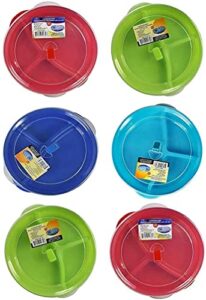 regent products corp (set of 6) microwave food storage tray containers - 3 section / compartment divided plates w/ vented lid