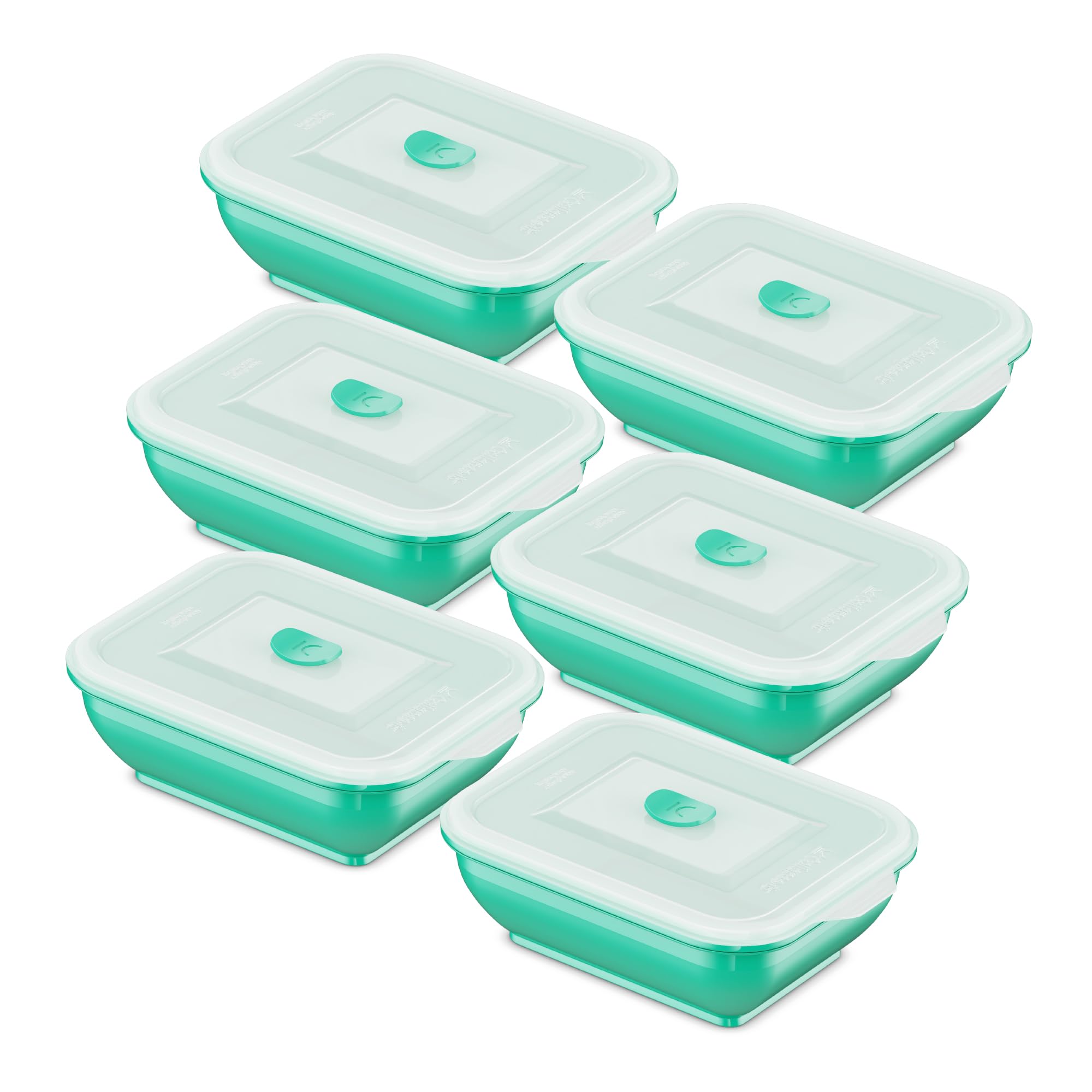 Collapse-it Silicone Food Storage Containers - BPA Free Airtight Silicone Lids Collapsible Lunch Box Containers - Oven, Microwave, & Freezer Safe (Teal (6) 3.5-Cup Set)