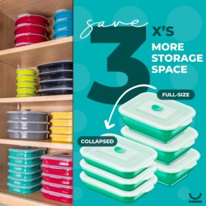 Collapse-it Silicone Food Storage Containers - BPA Free Airtight Silicone Lids Collapsible Lunch Box Containers - Oven, Microwave, & Freezer Safe (Teal (6) 3.5-Cup Set)