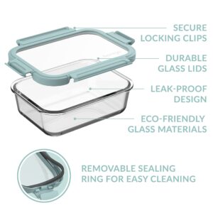 Bentgo®️ Glass Leak-Proof Food Storage Set - 8 Piece Stackable 1-Compartment Meal Prep Containers & Airtight Locking Lids, Reusable, BPA-Free, Microwave, Freezer, Oven, Dishwasher Safe (Coastal Beach)