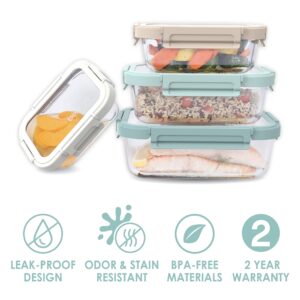 Bentgo®️ Glass Leak-Proof Food Storage Set - 8 Piece Stackable 1-Compartment Meal Prep Containers & Airtight Locking Lids, Reusable, BPA-Free, Microwave, Freezer, Oven, Dishwasher Safe (Coastal Beach)