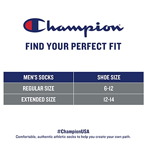 Champion Men's, Performance Ankle Socks, 6-Pack, Black-6 Pack, 6-12