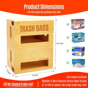 Libreshine 2 In 1 Extra Large Trash Bag Dispenser Roll Holder, Fits Costco Large Roll of Garbage Bag Storage Organizer, Wall Mount Bamboo Trash Bag Holder for 2 Rolls(2 Slots (Extra Large))