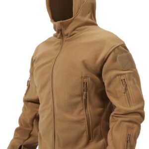 TACVASEN Tactical Hoodies for Men Windproof Fleece Hoodies Zip Up Mens Jacket Winter Warm Hoodie Hunting Brown