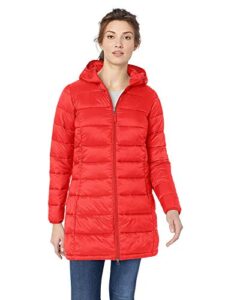 amazon essentials women's lightweight water-resistant hooded puffer coat (available in plus size), red, x-large