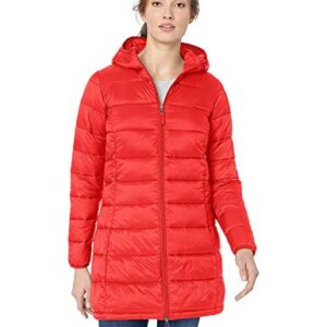 Amazon Essentials Women's Lightweight Water-Resistant Hooded Puffer Coat (Available in Plus Size), Red, X-Large