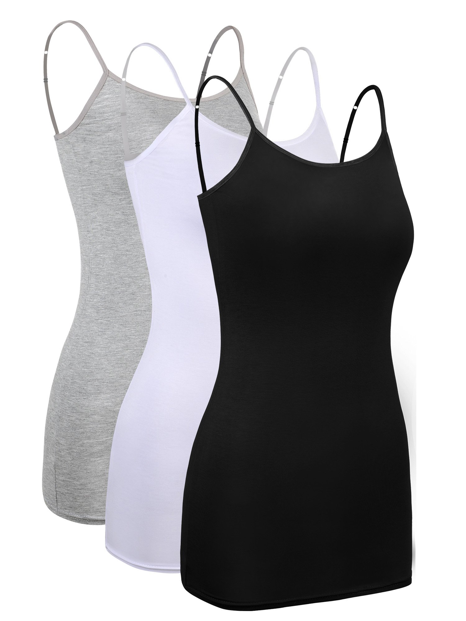 WILLBOND 3 Pieces Women Basic Long Tanks Adjustable Spaghetti Strap Camisole Top (,)