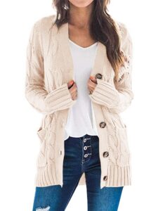 prettygarden women's open front cardigan sweaters fashion button down cable knit chunky outwear coats (beige,small)