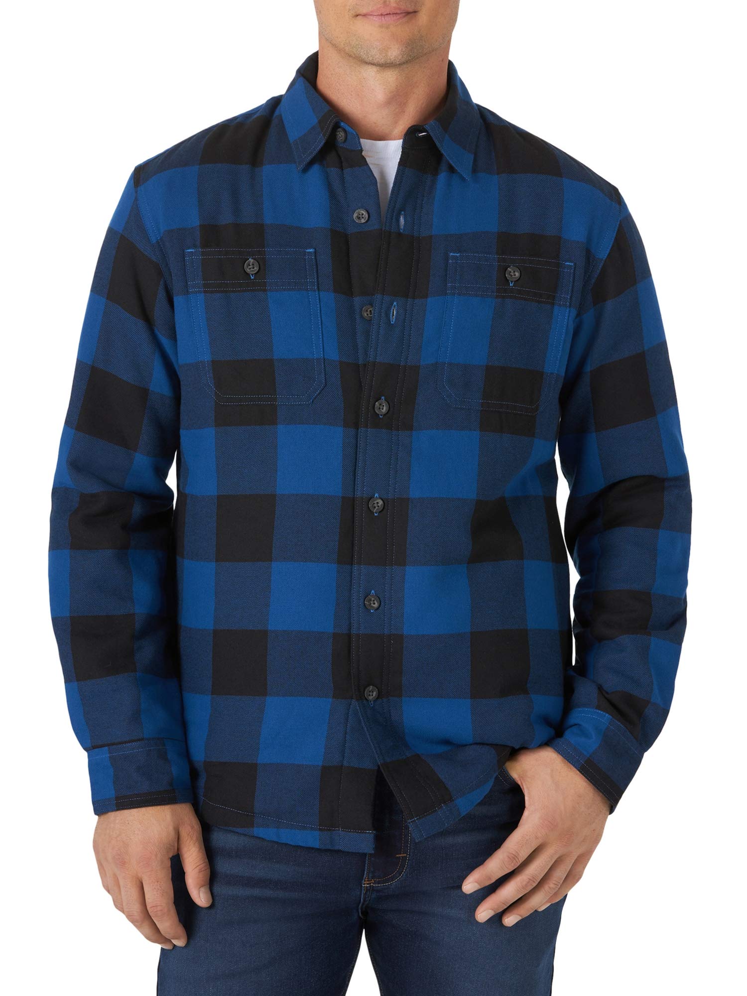 Wrangler Authentics Men's Long Sleeve Sherpa Lined Shirt Jacket, Blue Buffalo, Large