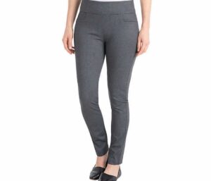 dalia women's pull-on ponte pant with built-in tummy control panel (small, charcoal/navy combo)