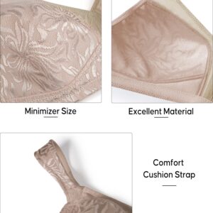 ZeroBound Women's Minimizer Bras Comfort Cushion Strap Wirefree Full Coverage Large Bust Non-Padded Bra(Toffee,38DD)