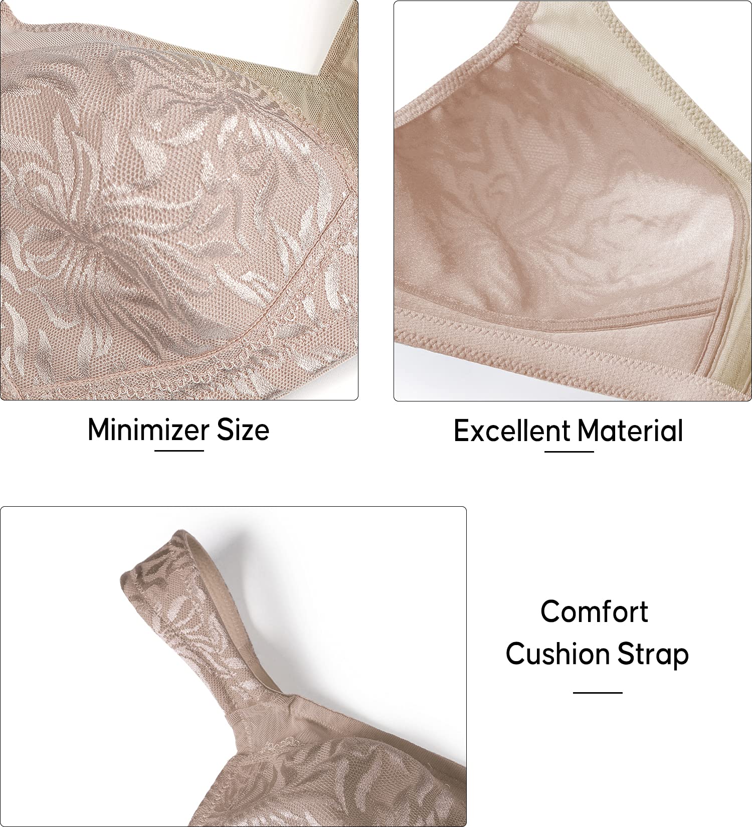 ZeroBound Women's Minimizer Bras Comfort Cushion Strap Wirefree Full Coverage Large Bust Non-Padded Bra(Toffee,38DD)