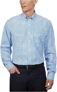 kirkland signature men’s button down dress shirt traditional fit (blue/white mini check, 16 x 34/35)