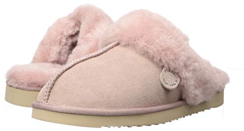 Dearfoams Womens Fireside Sydney Shearling Fur Indoor/Outdoor Scuff With Wide Widths Slipper, Dusty Pink, 9 US