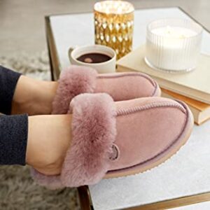 Dearfoams Womens Fireside Sydney Shearling Fur Indoor/Outdoor Scuff With Wide Widths Slipper, Dusty Pink, 9 US